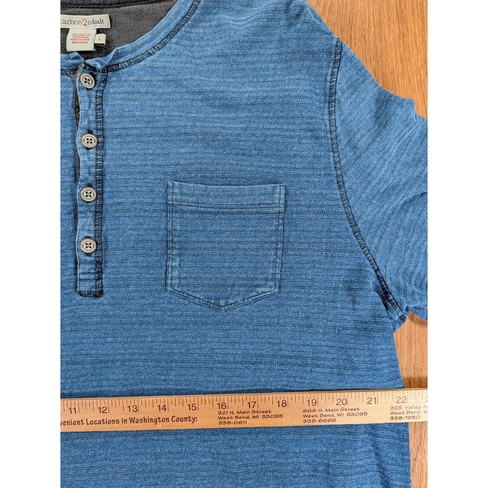 Carbon2Cobalt Henley Shirt Mens L Blue Long Sleeve 100% Cotton Casual - Picture 7 of 8